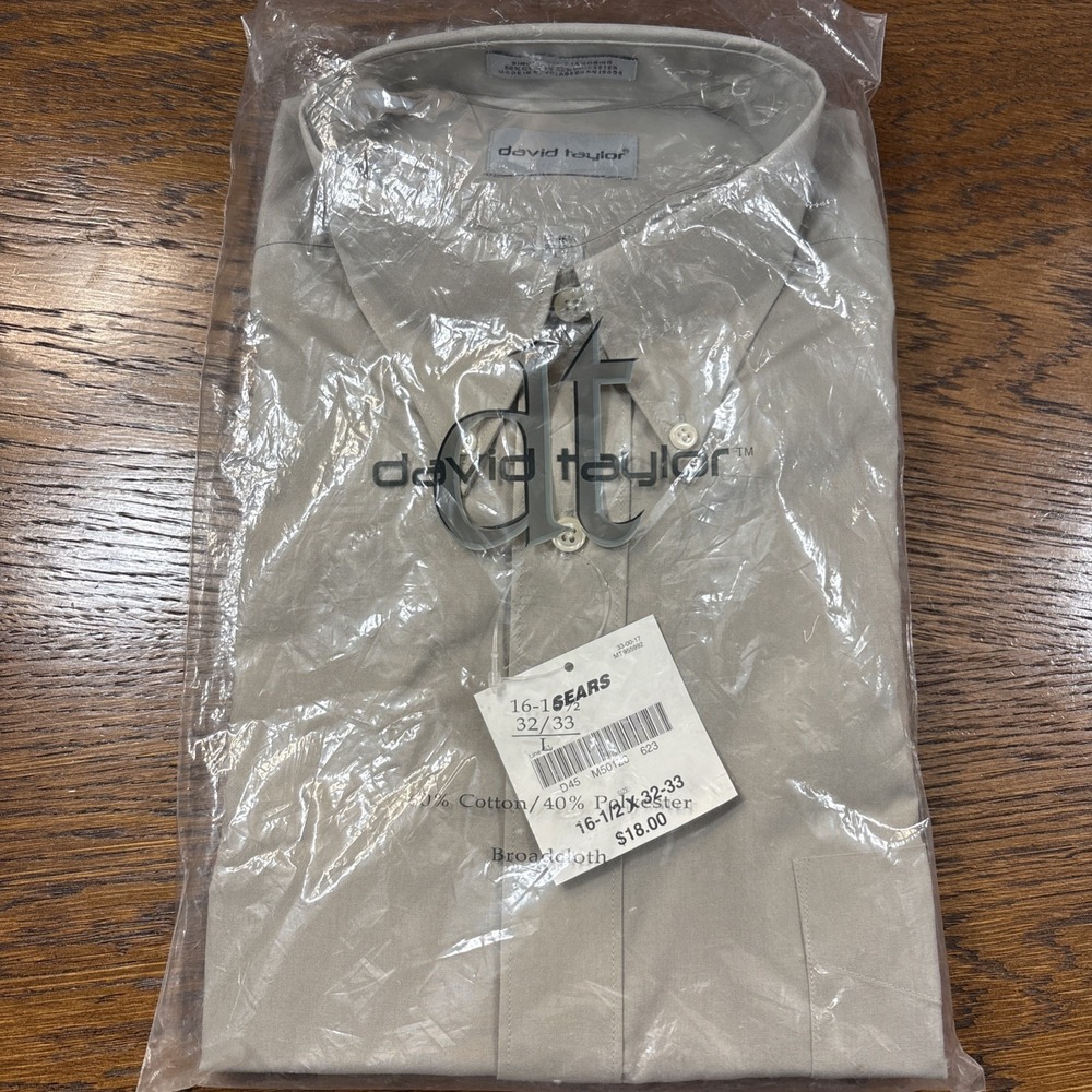 NEW David Taylor Shirt Mens 16-16.5 X 32/33 Large Tan Long Sleeve Button Down